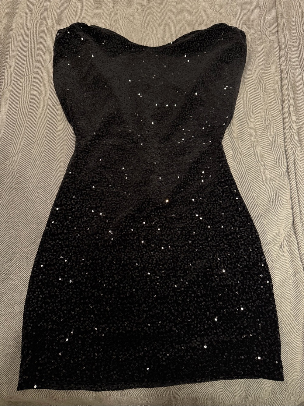 Zara Strapless Black Sequin Mini Dress